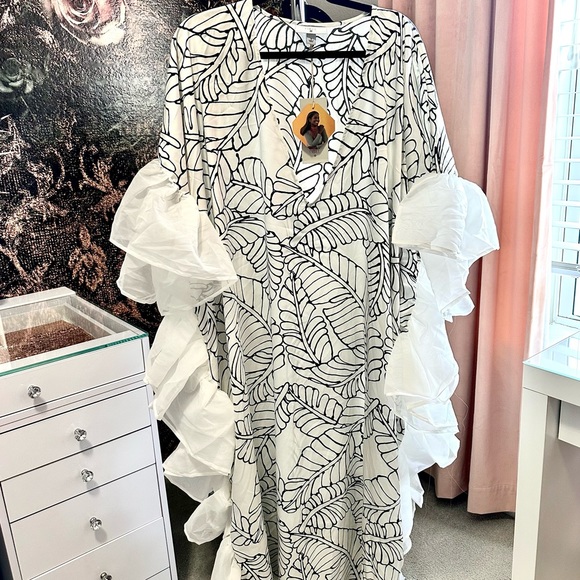 Fe Noel Kaftan- Palm Leaf Print Ruffle Trim Cover Up Dress- Fe Noel x Target - Picture 8 of 14